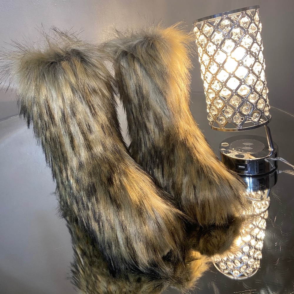 Golden faux fur boots size 10